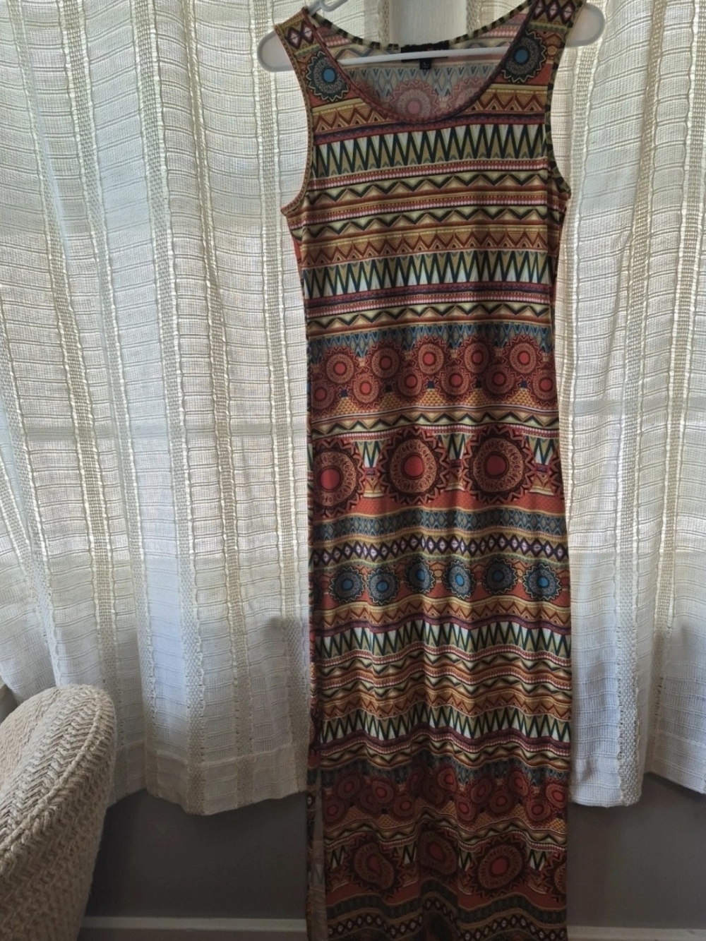 Bohemian maxi dress US size Large Stretchy Soft Vibrant Colors